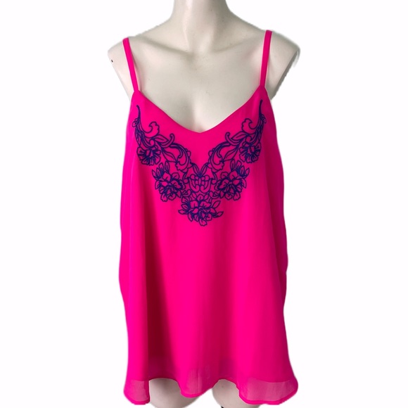 torrid Tops - TORRID PLUS SIZE 0X fluorescent pink embroidered purple ribbon strap top